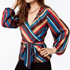 INC colorful striped wrap blouse